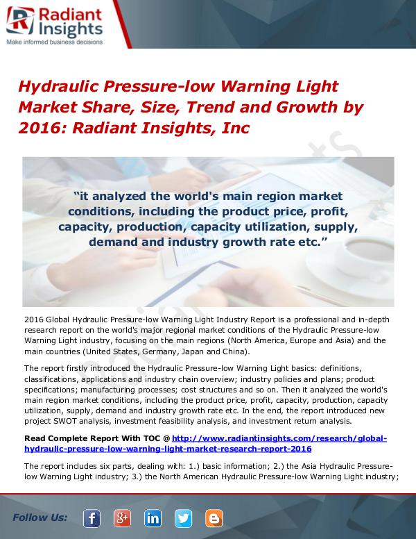 Hydraulic Pressure-low Warning Light Market Share, Size, Trend Hydraulic Pressure-low Warning Light Market 2016