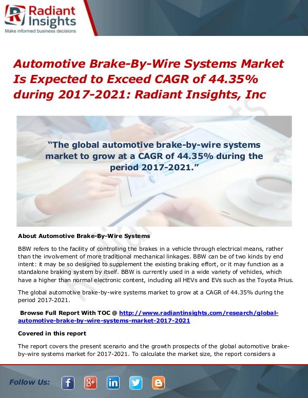 Automotive Brake-By-Wire Systems Market is Expected to Exceed CAGR Automotive Brake-By-Wire Systems Market 2017-2021