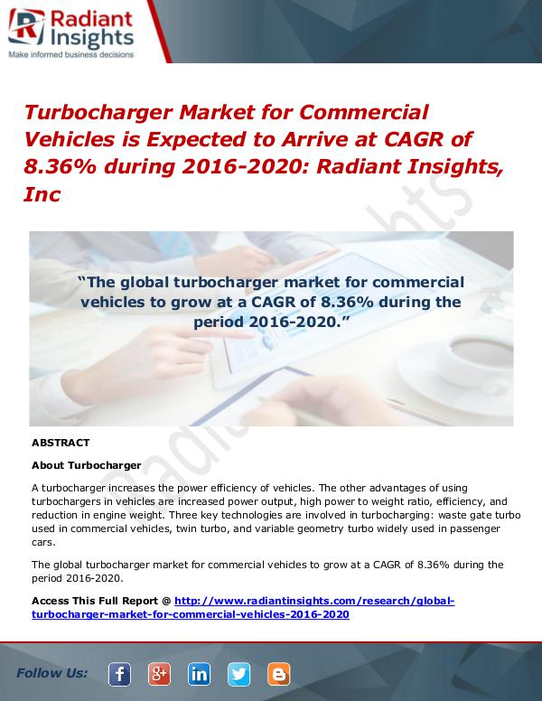 Turbocharger Market for Commercial Vehicles is Expected Turbocharger Market 2016-2020