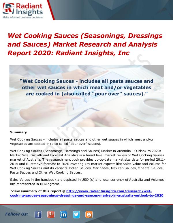 Wet Cooking Sauces (Seasonings, Dressings and Sauces) Market Research Wet Cooking Sauces Market 2020