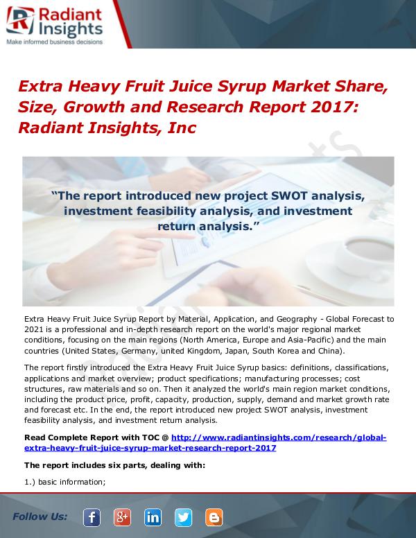 Extra Heavy Fruit Juice Syrup Market Share, Size, Growth 2017 Extra Heavy Fruit Juice Syrup Market 2017