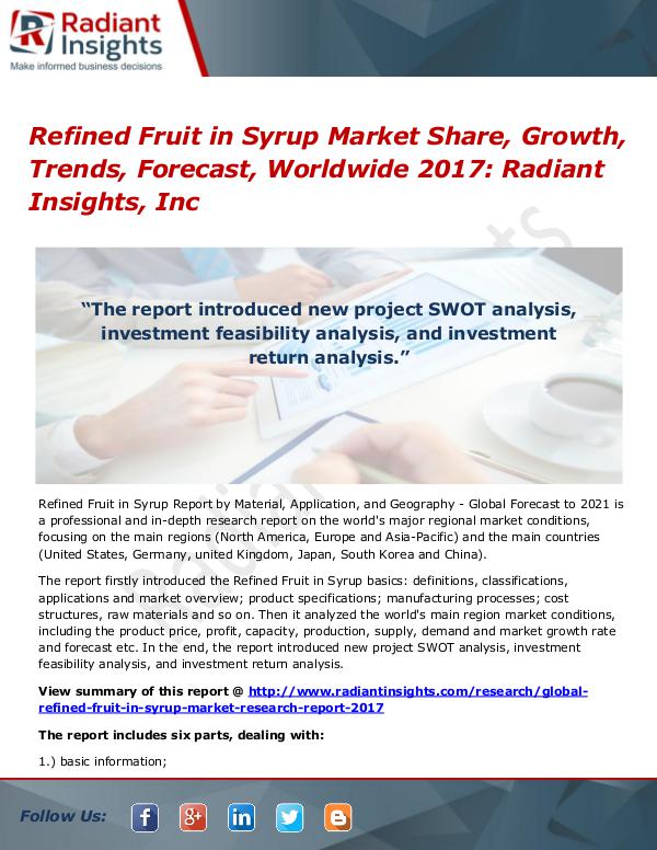 Refined fruit in syrup market trends, forecast, worldwide 2017 Refined Fruit in Syrup Market 2017