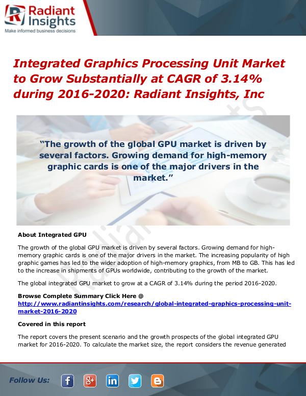 Integrated Graphics Processing Unit Market to Grow Substantially at Integrated Graphics Processing Unit Market 2020