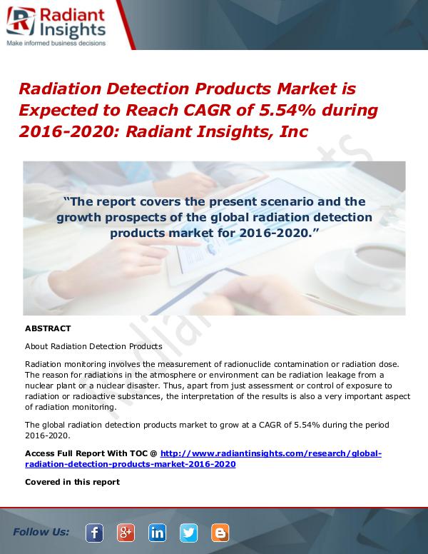 Radiation Detection Products Market is Expected to Reach CAGR of 5.54 Radiation Detection Products Market 2016-2020