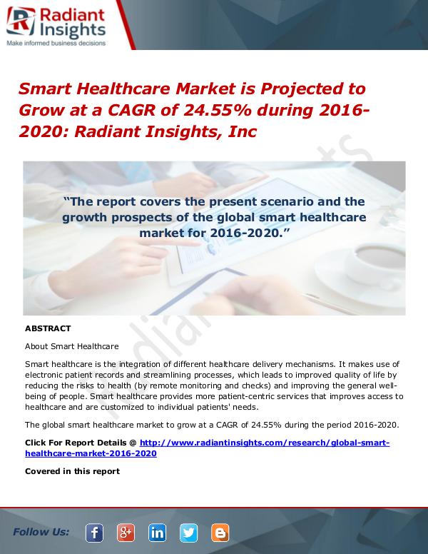 Smart Healthcare Market is Projected to Grow at a CAGR of 24.55% Smart Healthcare Market 2016-2020