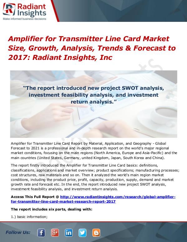 Amplifier for Transmitter Line Card Market Size, Growth, Analysis Amplifier for Transmitter Line Card Market 2017