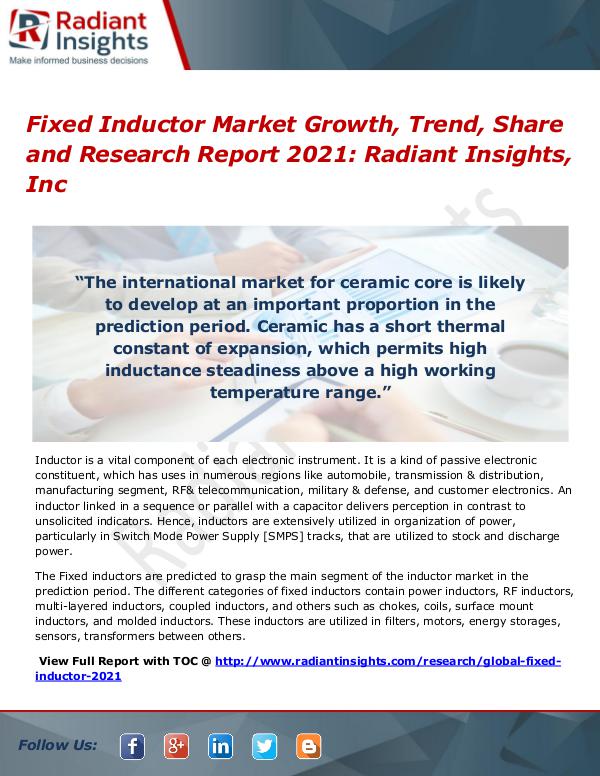 Fixed Inductor Market Growth, Trend, Share and Research Report 2021 Fixed Inductor Market 2017