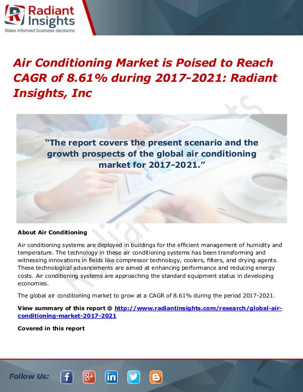 Air Conditioning Market is Poised to Reach CAGR of 8.61% During 2021 Air Conditioning Market  2017-2021