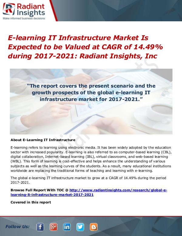 E-learning IT Infrastructure Market is Expected to Be Valued at CAGR E-learning IT Infrastructure Market 2017-2021