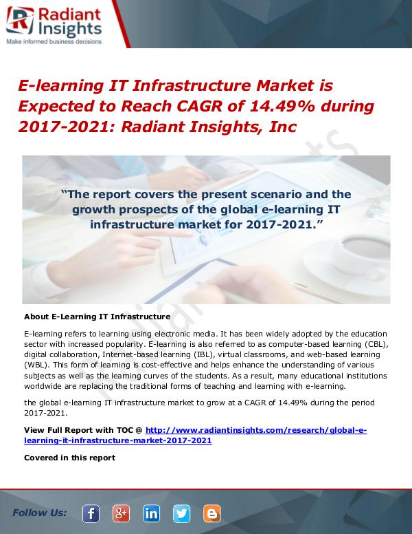 E-learning IT Infrastructure Market is Expected to Reach CAGR of 14.4 E-learning IT Infrastructure Market 2017-2021