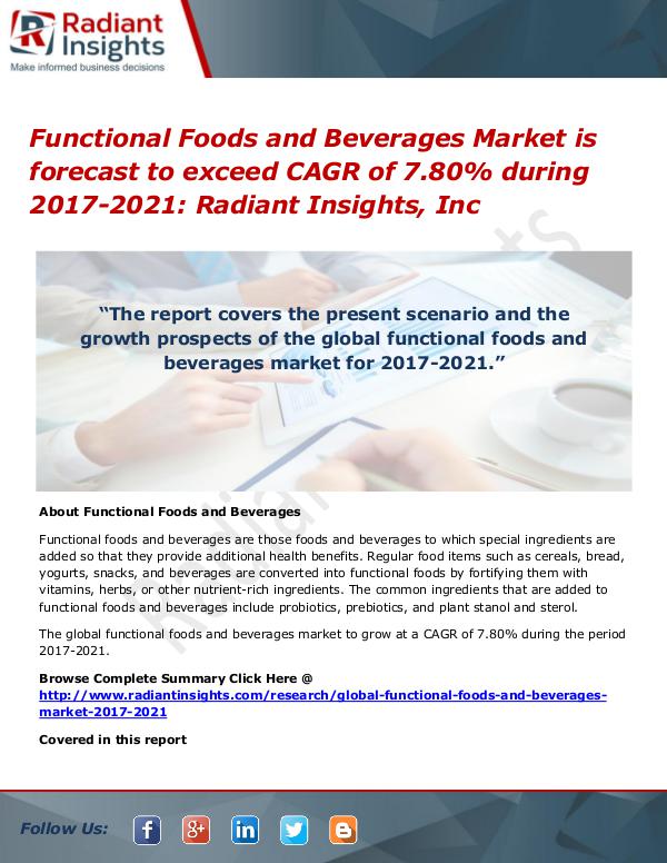 Functional Foods and Beverages Market is Forecast to Exceed CAGR of 7 Functional Foods and Beverages Market 2017-2021