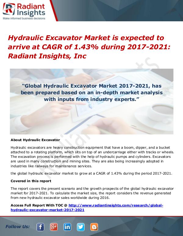 Hydraulic Excavator Market is Expected to Arrive at CAGR of 1.43% Hydraulic Excavator Market  2017-2021