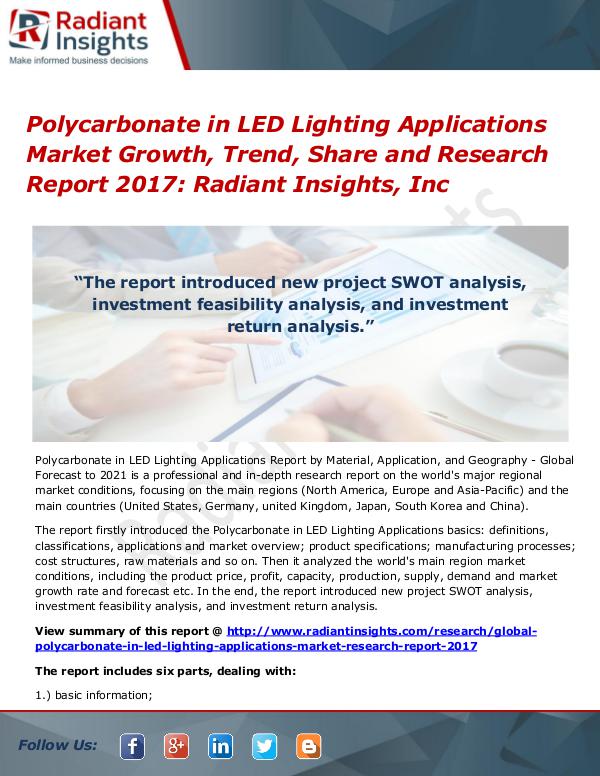 Polycarbonate in LED Lighting Applications Market Growth, Trend 2017 Polycarbonate in LED Lighting Applications Market