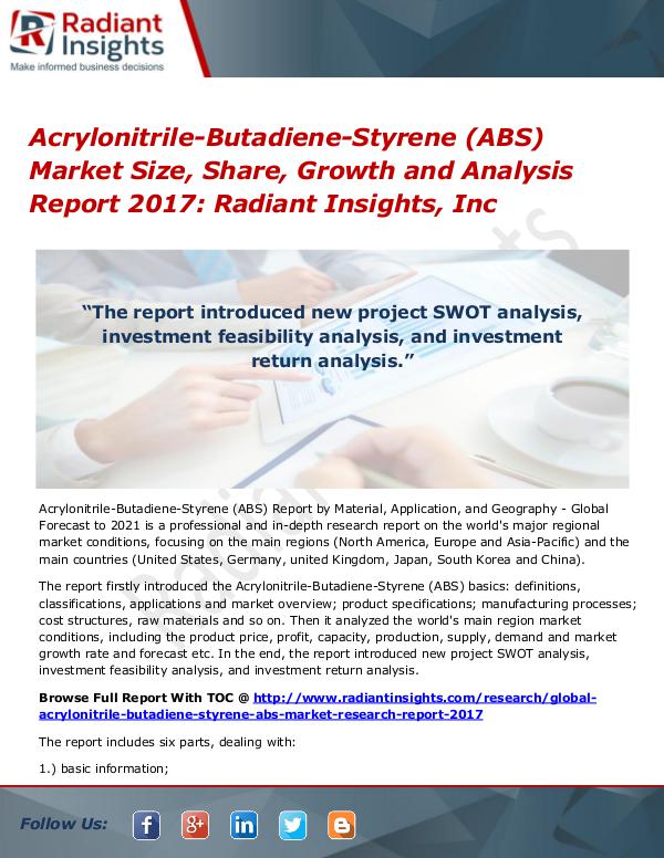Acrylonitrile-Butadiene-Styrene (ABS) Market Size, Share, Growth 2017 Acrylonitrile-Butadiene-Styrene (ABS) Market 2017