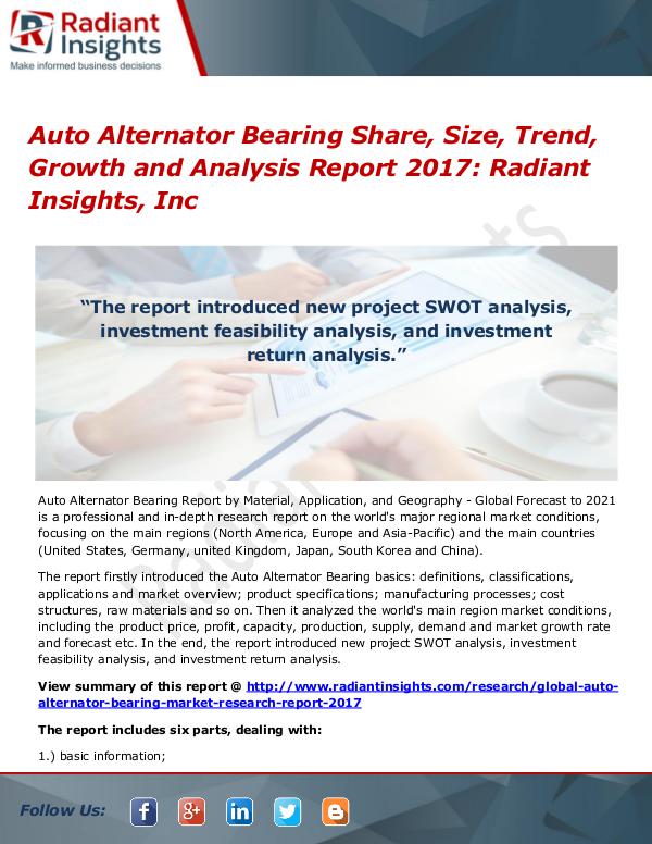 Auto Alternator Bearing Share, Size, Trend, Growth 2017 Auto Alternator Bearing Market Share, Size 2017