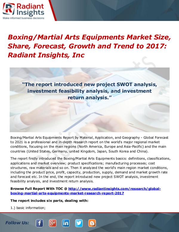Boxing Martial Arts Equipments Market Size, Share, Forecast 2017 Boxing Martial Arts Equipments Market 2017