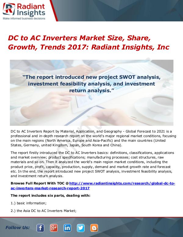 DC to AC Inverters Market Size, Share, Growth, Trends 2017 DC to AC Inverters Market Size, Share 2017