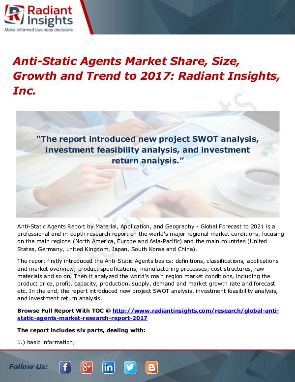 Anti-Static Agents Market Share, Size, Growth and Trend to 2017 Anti-Static Agents Market Share, Size, 2017