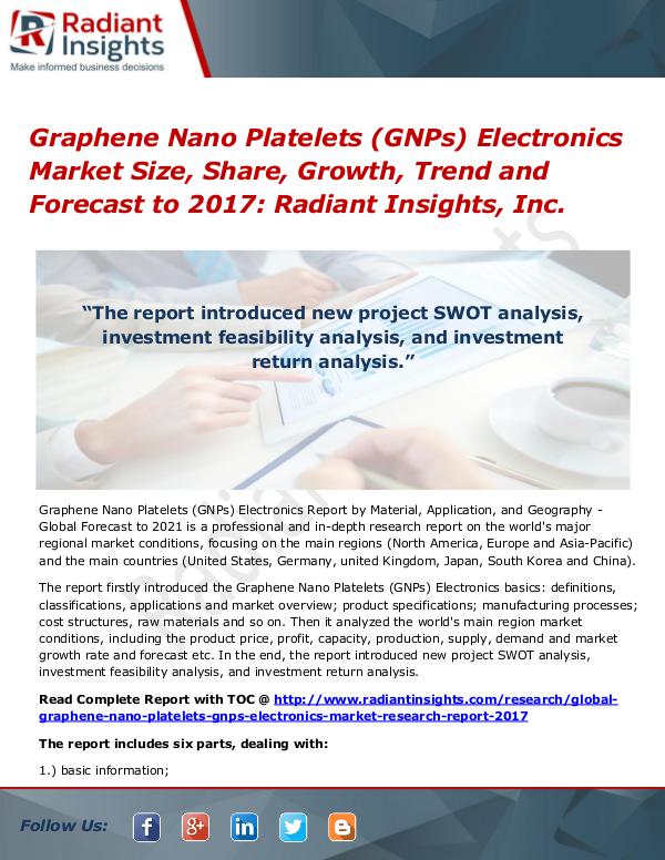 Graphene Nano Platelets (GNPs) Electronics Market Size, Share 2017 Graphene Nano Platelets (GNPs) Electronics Market