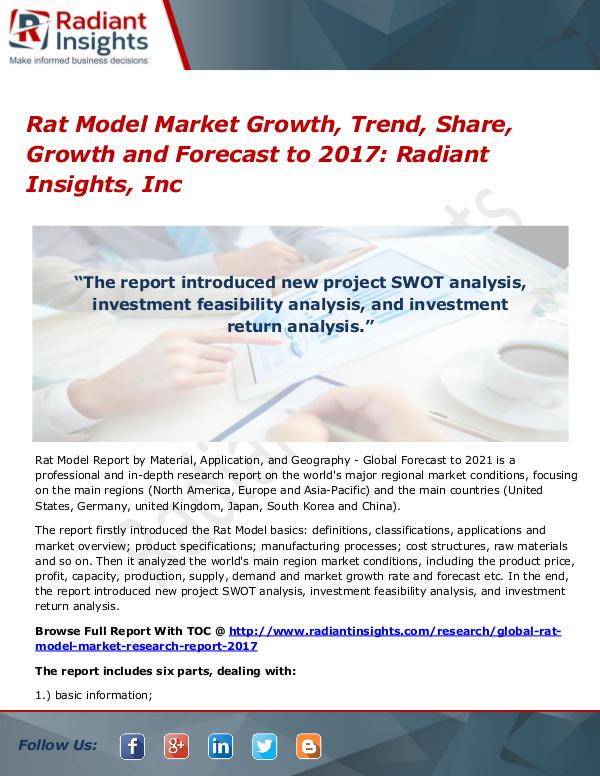 Rat Model Market Growth, Trend, Share, Growth and Forecast to 2017 Rat Model Market Growth, Trend, Share, 2017
