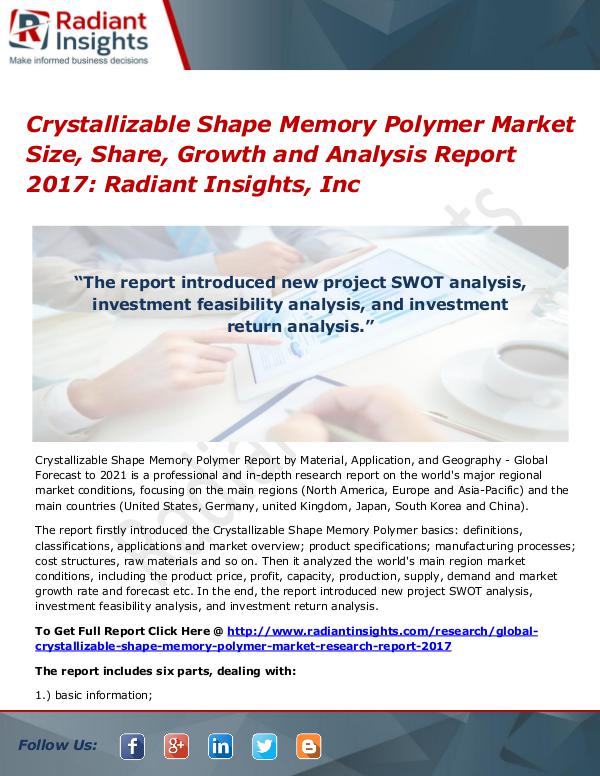 Crystallizable Shape Memory Polymer Market Size, Share, Growth 2017 Crystallizable Shape Memory Polymer Market 2017
