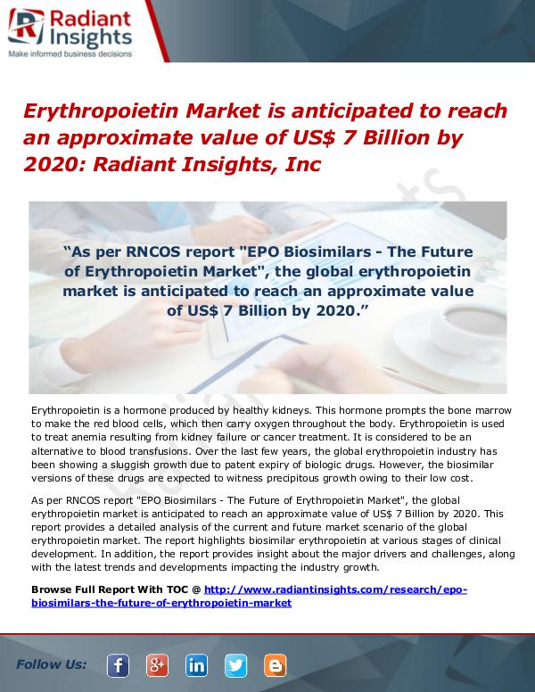 Erythropoietin Market is anticipated to reach Erythropoietin Market 2020