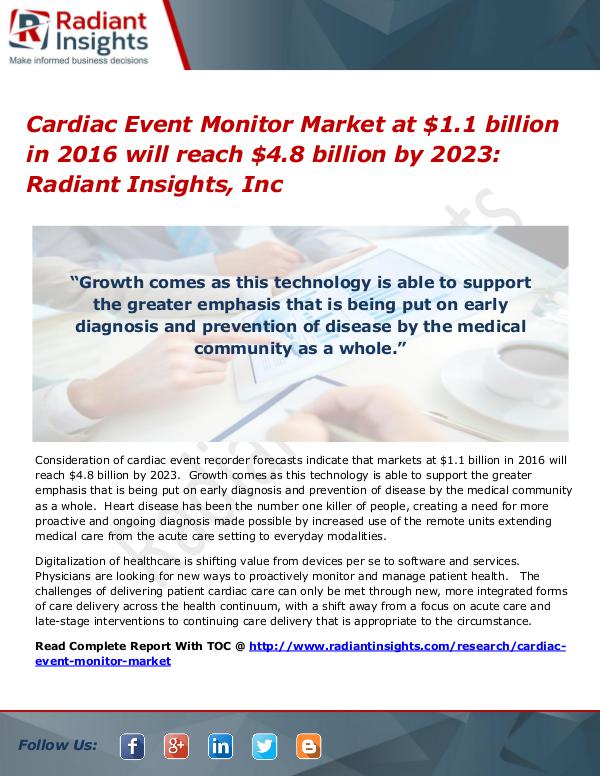 Cardiac Event Monitor Market will reach $4.8 billion by 2023 Cardiac Event Monitor Market 2023