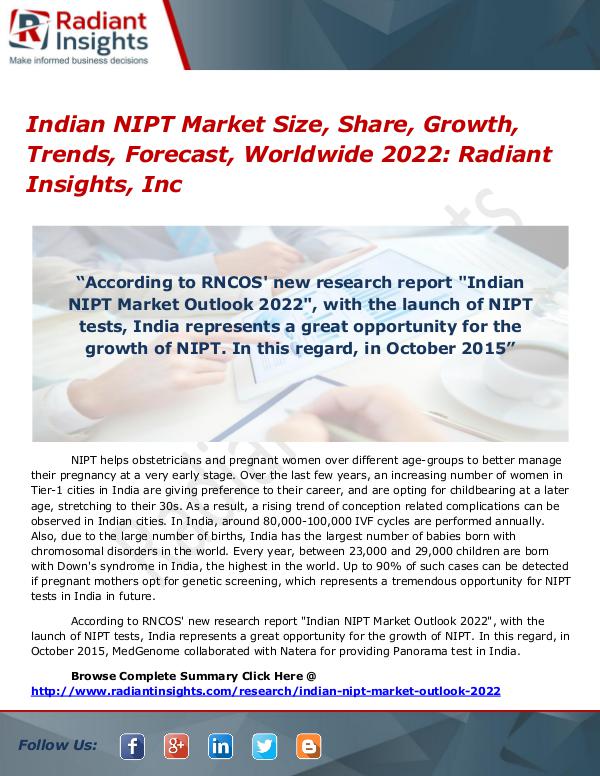 Indian NIPT Market Size, Share, Growth, Trends, Forecast 2022 Indian NIPT Market Size, Share, Growth 2022