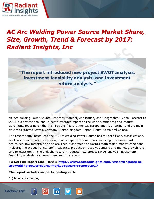 AC Arc Welding Power Source Market Share, Size, Growth, Trend 2017 AC Arc Welding Power Source Market Share 2017