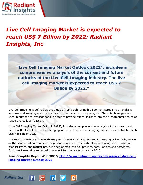 Live Cell Imaging Market is expected to reach US$ 7 Billion by 2022 Live Cell Imaging Market 2022
