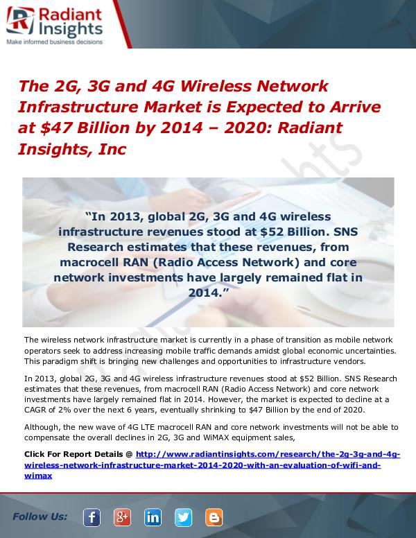 The 2G, 3G and 4G Wireless Network Infrastructure Market 2020 The 2G 3G and 4G Wireless Network Infrastructure