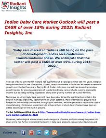 Indian Baby Care Market Will Post a CAGR of Over 15% During 2022