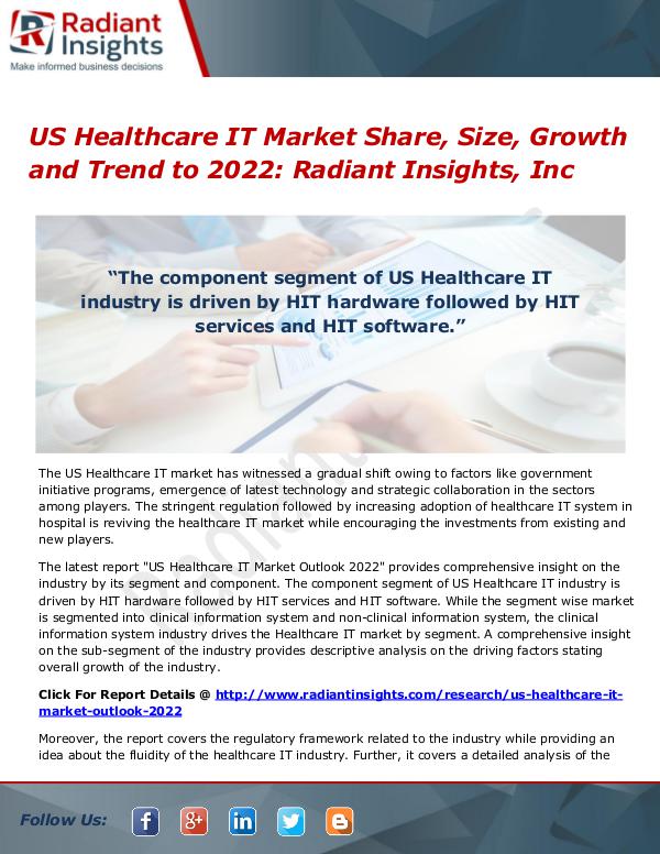 US Healthcare IT Market Share, Size, Growth and Trend to 2022 US Healthcare IT Market Share, Size, Growth 2022