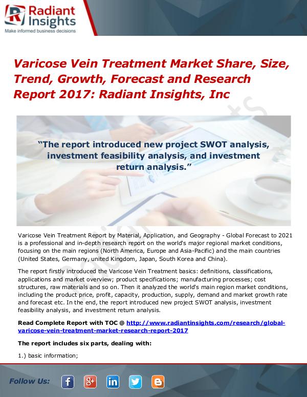 Varicose Vein Treatment Market Share, Size, Trend, Growth 2017 Varicose Vein Treatment Market Share, Size 2017
