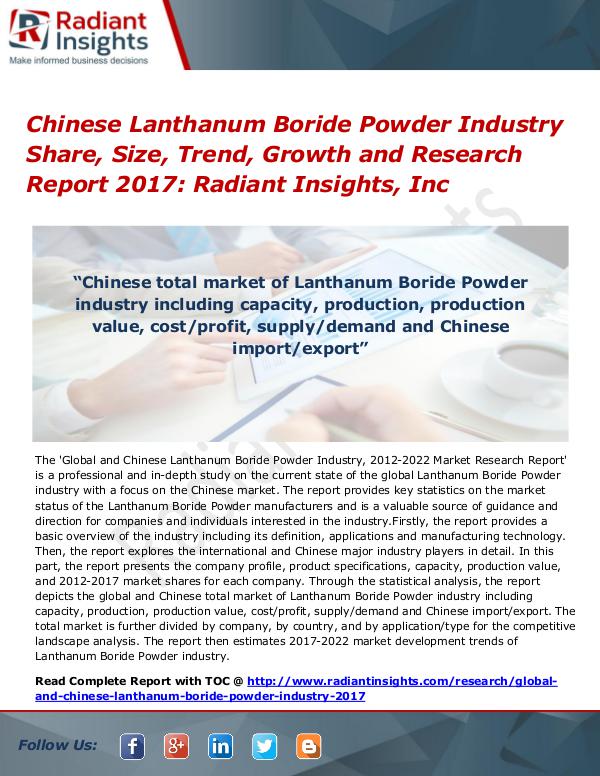 Chinese Lanthanum Boride Powder Industry Share, Size, Trend, 2017 Chinese Lanthanum Boride Powder Industry 2017