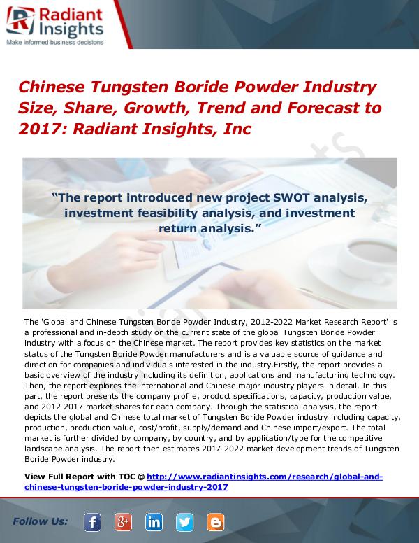 Chinese Tungsten Boride Powder Industry Size, Share, Growth 2017 Chinese Tungsten Boride Powder Industry Size 2017