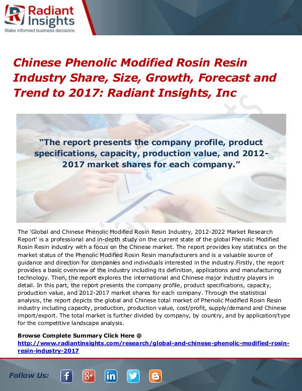 Chinese Phenolic Modified Rosin Resin Industry Share, Size 2017 Chinese Phenolic Modified Rosin Resin Industry2017