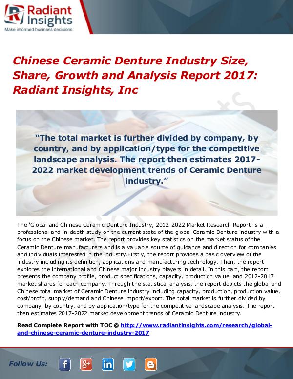 Chinese Ceramic Denture Industry Size, Share, Growth 2017 Chinese Ceramic Denture Industry Size, Share 2017
