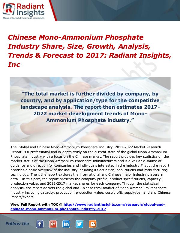 Chinese Mono-Ammonium Phosphate Industry Share, Size, Growth 2017 Chinese Mono-Ammonium Phosphate Industry 2017