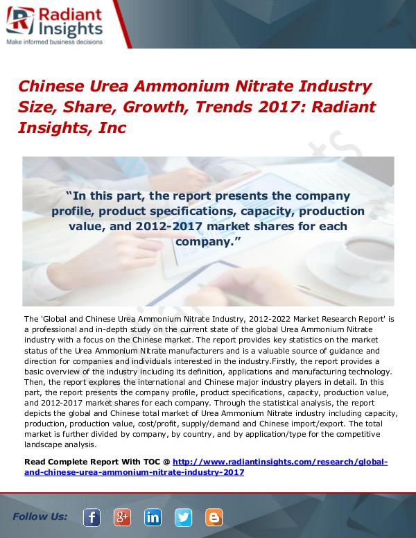 Chinese Urea Ammonium Nitrate Industry Share, Growth, Trend 2017 Chinese Urea Ammonium Nitrate Industry Size 2017