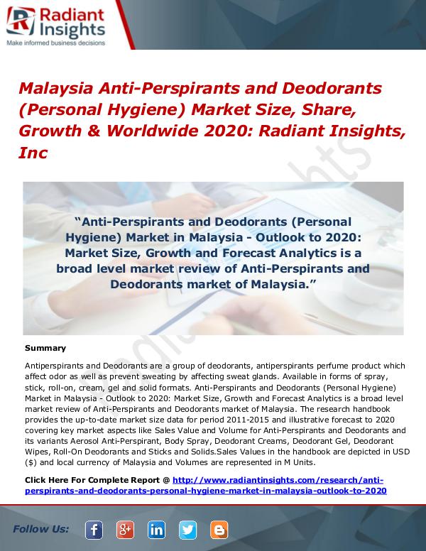 Malaysia Anti-Perspirants and Deodorants (Personal Hygiene) Market 20 Malaysia Anti-Perspirants and Deodorants Market