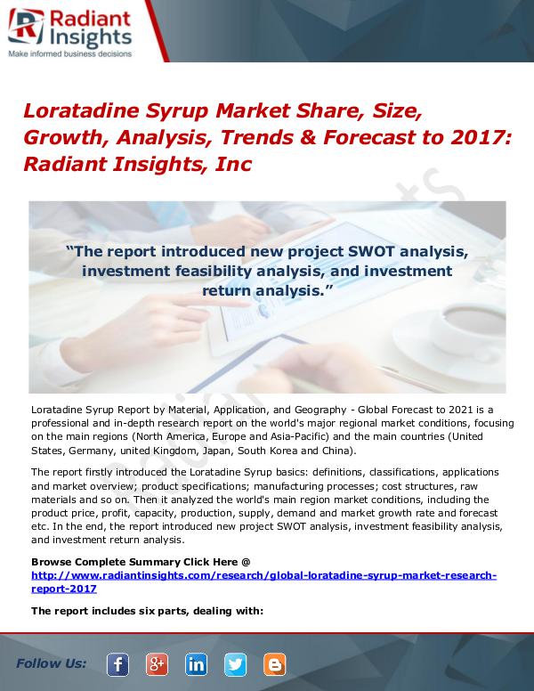 Loratadine Syrup Market Share, Size, Growth, Analysis, Trends 2017 Loratadine Syrup Market Share, Size, Growth 2017