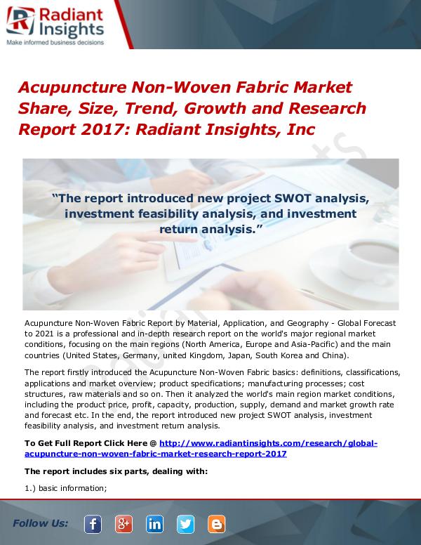 Acupuncture Non-Woven Fabric Market Share, Size, Trend, Growth 2017 Acupuncture Non-Woven Fabric Market Share, 2017