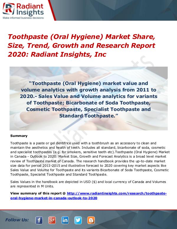 Toothpaste (Oral Hygiene) Market Share, Size, Trend, Growth 2020 Toothpaste (Oral Hygiene) Market Share, Size 2020