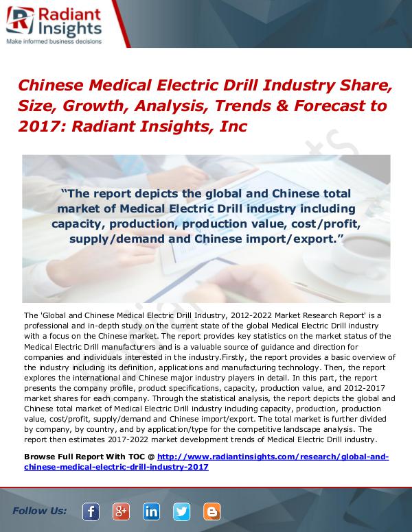 Chinese Medical Electric Drill Industry Share, Size, Growth 2017 Chinese Medical Electric Drill Industry 2017