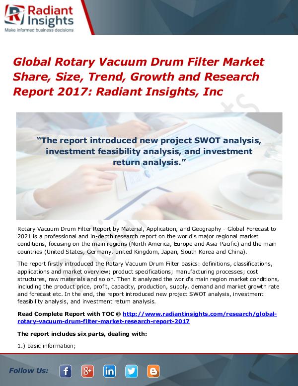 Global Rotary Vacuum Drum Filter Market Share, Size, Trend 2017 Global Rotary Vacuum Drum Filter Market 2017
