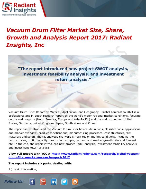 Vacuum Drum Filter Market Size, Share, Growth & Analysis Report 2017 Vacuum Drum Filter Market Size, Share, Growth 2017