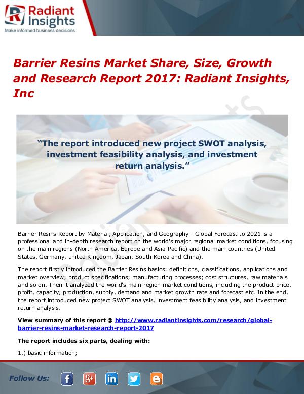 Barrier Resins Market Share, Size, Growth and Research Report 2017 Barrier Resins Market Share, Size, Growth 2017