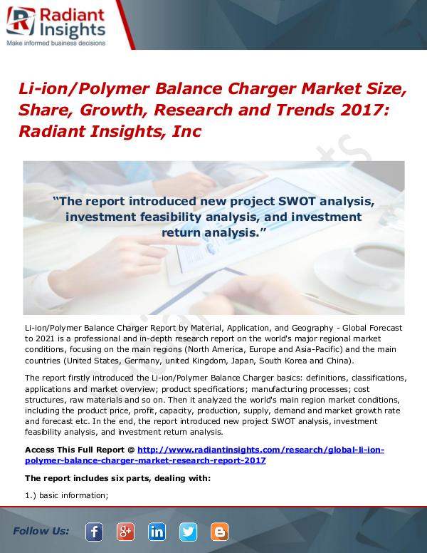 Li-ion Polymer Balance Charger Market Size, Share, Growth 2017 Li-ion Polymer Balance Charger Market Size 2017