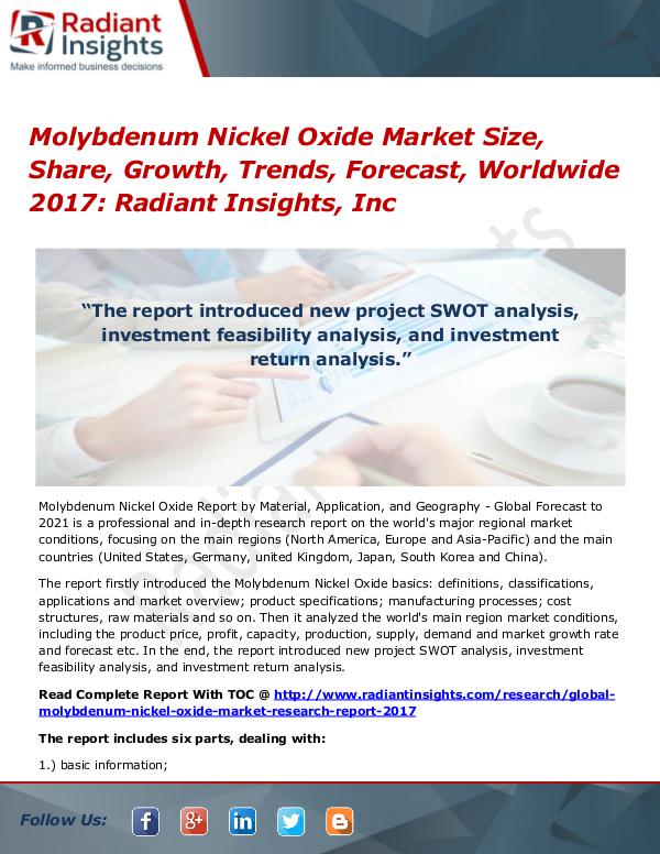 Molybdenum Nickel Oxide Market Size, Share, Growth, Trends 2017 Molybdenum Nickel Oxide Market Size, Share 2017
